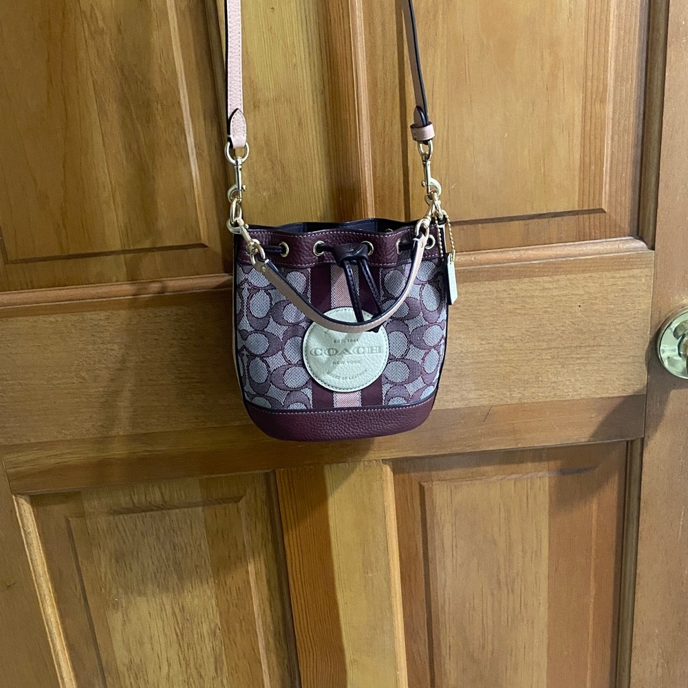 Coach Mini Signature Bucket Bag in Burgundy, Pink, Beige